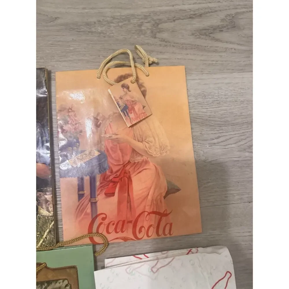 Vintage Coca-Cola Gift Bag Lot Santa Ladies Advertising Tissue Paper 7pc